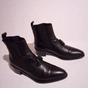 ALL SAINTS Women's Black Leather Ankle Boots with tassels Elastic Ankle Size 7